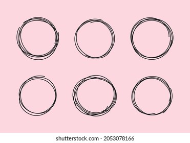 Set of hand drawn circles. Scribble circles frames. Drawn circles sketch. Frames on a dark background. Artistic illustration grunge elements.
