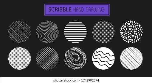  Set of hand drawn circles using sketch drawing scribble lines. Freehand drawing. Doodle circular elements. Vector illustration.

