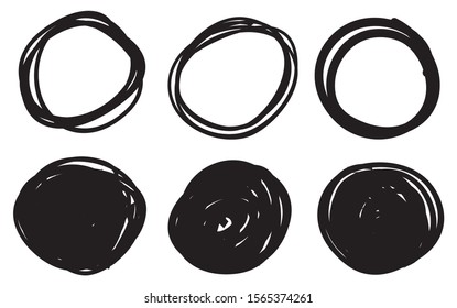 Set of hand drawn circles.Grunge round shapes.