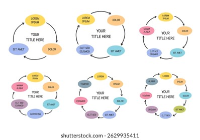 Set of hand drawn circular diagrams with arrows, vector eps10 illustration