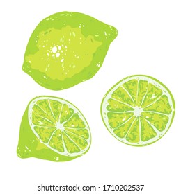 Set of hand drawn citruses. Vector cartoon sliced lemon. Friuts design elements isolated on white.