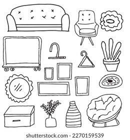 Set of hand drawn classic furniture doodles element