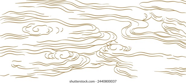 Set of hand drawn cloud with Japanese pattern vector. Oriental decoration with logo design, flyer or presentation in vintage style. Fuji mountain, bamboo, bonsai tree element with geometric shape.