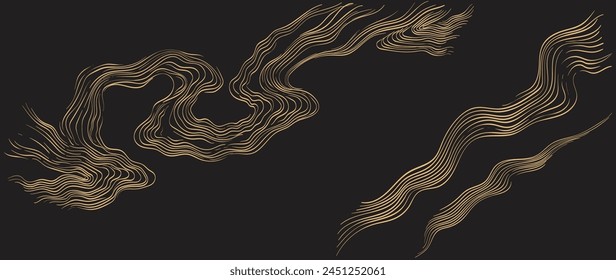 Set of hand drawn cloud with Japanese pattern vector. Oriental decoration with logo design, flyer or presentation in vintage style. Abstract art line element with geometric shape.