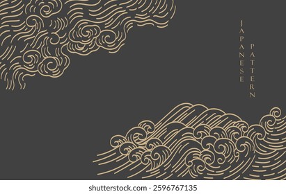 Set of hand drawn cloud with Japanese pattern vector. Oriental decoration with logo design, flyer or presentation in vintage style. Fuji mountain, bamboo, bonsai tree element with geometric shape.