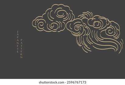 Set of hand drawn cloud with Japanese pattern vector. Oriental decoration with logo design, flyer or presentation in vintage style. Fuji mountain, bamboo, bonsai tree element with geometric shape.