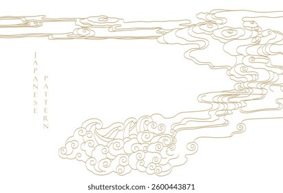 Set of hand drawn cloud with Japanese pattern vector. Oriental decoration with logo design, flyer or presentation in vintage style. Fuji mountain, bamboo, bonsai tree element with geometric shape.