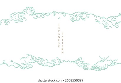 Set of hand drawn cloud with Japanese pattern vector. Oriental decoration with frame and border background.