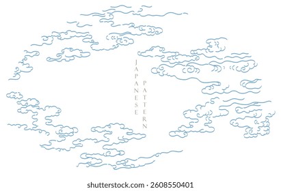 Set of hand drawn cloud with Japanese pattern vector. Oriental decoration with frame and border background.