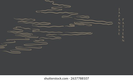 Set of hand drawn cloud with Japanese pattern vector. Oriental decoration with logo design, flyer or presentation in vintage style. Fuji mountain, bamboo, bonsai tree element with geometric shape.