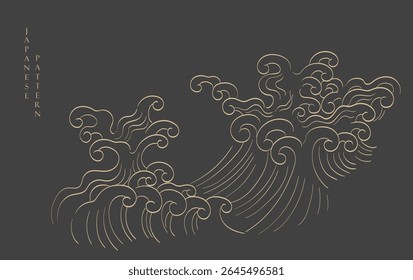 Set of hand drawn cloud with Japanese pattern vector. Oriental decoration with logo design, flyer or presentation in vintage style. Fuji mountain, bamboo, bonsai tree element with geometric shape.
