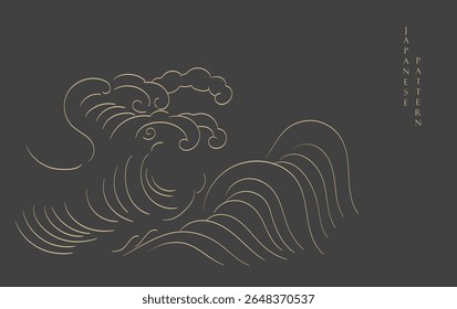 Set of hand drawn cloud with Japanese pattern vector. Oriental decoration with logo design, flyer or presentation in vintage style. Fuji mountain, bamboo, bonsai tree element with geometric shape.