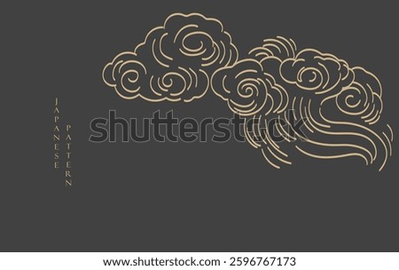 Set of hand drawn cloud with Japanese pattern vector. Oriental decoration with logo design, flyer or presentation in vintage style. Fuji mountain, bamboo, bonsai tree element with geometric shape.