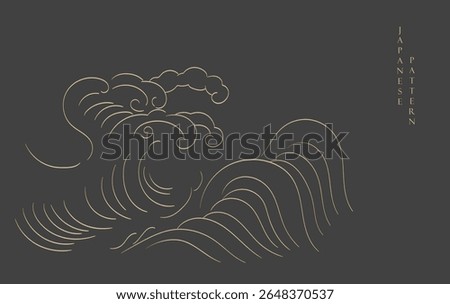 Set of hand drawn cloud with Japanese pattern vector. Oriental decoration with logo design, flyer or presentation in vintage style. Fuji mountain, bamboo, bonsai tree element with geometric shape.