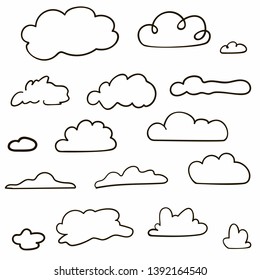 Set Hand Drawn Clouds On White Stock Vector (royalty Free) 1392164540 