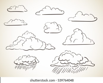 Sketch Of Cloud With Rain Drops Icon Over White Background