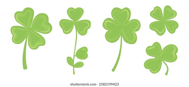 Set of hand drawn clover icons. Green shamrock icon. Clover leaves. Irish symbol. St. Patrick's Day logo. Vector