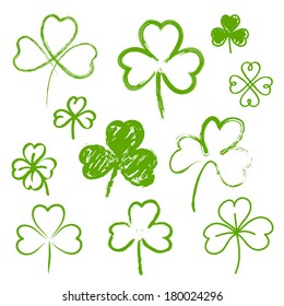 Set of hand drawn clovers