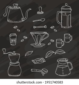 set of hand drawn coffee accessories