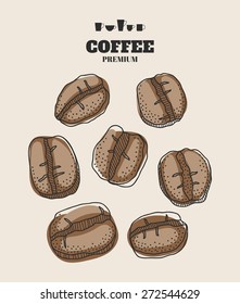 Set of hand drawn coffee beans for design
