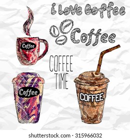 set of hand drawn coffee cups