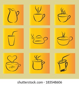 set of hand drawn coffee icon