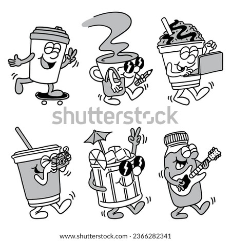 Set of hand drawn coffee mascot illustration