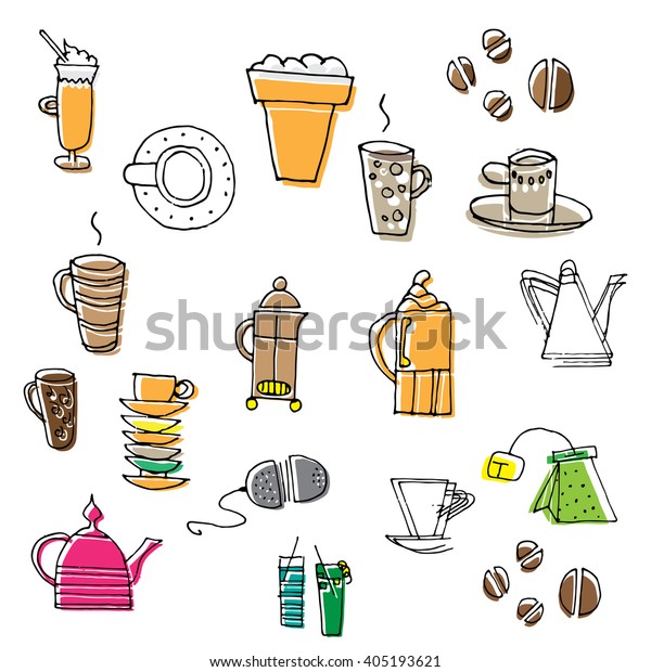 Set Hand Drawn Coffee Tea Sketches Stock Vector (Royalty Free ...