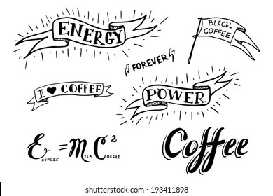 Set of hand drawn coffee theme elements, vector illustration