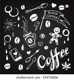 Set of hand drawn coffee theme elements, vector illustration