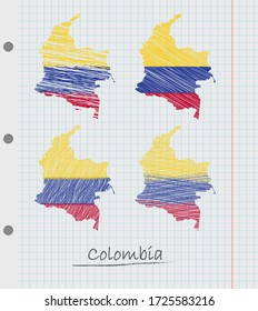 Mapa de Colombia dibujado a mano con la bandera.