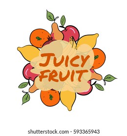 Set of hand drawn color fruit icons. Healthy organic diet. Vector illustration