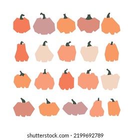Set hand drawn color pumpkin icons - for Halloween or Thanksgiving holidays. Vector illustration
