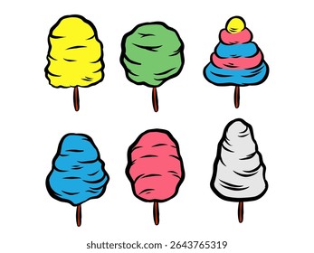 Set of hand drawn colored cotton candy Collection of colored sugar cotton vector
