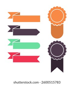 Set hand drawn colored ribbon badges pack