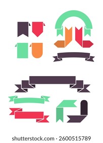 Set hand drawn colored ribbon badges pack