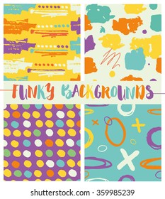 A set of hand drawn colorful abstract seamless patterns.