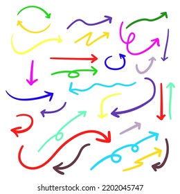 Set of hand drawn colorful arrow