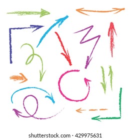 set of hand drawn colorful arrows