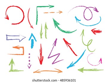 set of hand drawn colorful arrows. vector colored pencils arrows