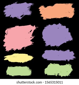 Set Of Hand Drawn Colorful Distress Brushes. Yellow Dirty Art Paint. Acrilyc Grunge Texture. Green Brushed Banner. Watercolor Drawing. White Distress Wallpaper. Splash Banner.