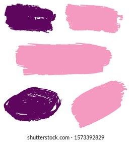 Set Of Hand Drawn Colorful Distress Brushes. White Artistic Dirty Canva. Acrilyc Grunge Design. Green Brush Paint. Watercolor Layer. Purple Distress Logo. Brush Graffiti.