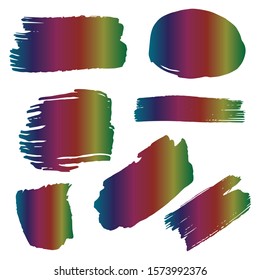 Set Of Hand Drawn Colorful Distress Brushes. Green Old Dirty Wall. Gouache Grunge Strokes. Orange Brush Banner. Watercolor Splash. Turquoise Distress Logo. Brush Painting.