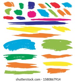 Set Of Hand Drawn Colorful Distress Brushes. Red Dirty Background. Watercolor Grunge Graphic. Orange Brush Painting. Watercolor Layer. Green Distress Wallpaper. Splash Banner.