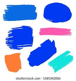 Set Of Hand Drawn Colorful Distress Brushes. Orange Artistic Dirty Canva. Ink Grunge Design. Green Brush Graffiti. Watercolor Painting. Purple Distress Logo. Batik Brush.