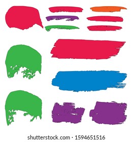 Set Of Hand Drawn Colorful Distress Brushes. Orange Artistic Dirty Canva. Acrilyc Grunge Style. Purple Brush Banner. Watercolor Layer. Turquoise Distress Logo. Brush Graffiti.
