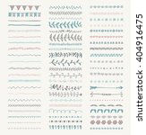 Set of Hand Drawn Colorful Doodle Line Borders. Rustic Decorative Design Elements, Florals, Dividers, Arrows, Swirls, Scrolls. Sketched Vector Illustration.