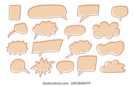 Set hand drawn colorful doodle frames. Collection various empty textboxes. Different shapes of speech bubbles.