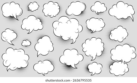 Set of hand drawn colorful doodle speech bubble line balloon frame text box. Comic doodle underlines, icons, emphasis, speech bubbles, arrows, shapes with decoration. Vector illustration 
