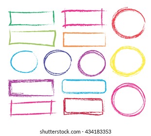 set of hand drawn colorful  frames . vector colored pencils design elements